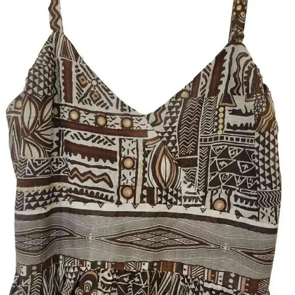 Dressbarn Women's Dark Brown & White Cotton African Print Sleeveless Lined Sundr - Picture 8 of 12